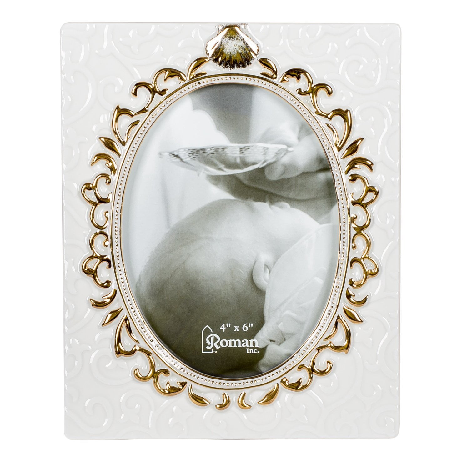 Roman 7-inch Baptism Photo Frame - Horizontal Script With Cross, Holds 4x6 Photo