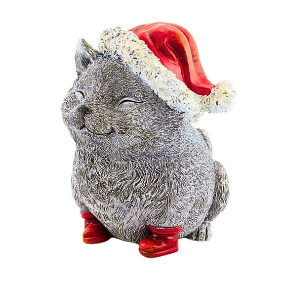 Roman 8.00In Pudgy Kitty W/Santa Hat, Polyresin, Cat Yard Decor 137714