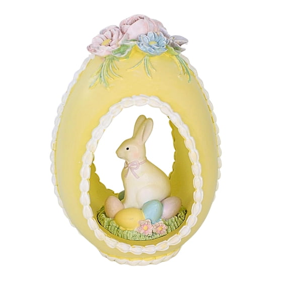 Roman 8.00In Yellow Sugar Egg, Polyresin, Easter Rabbit Bunny 18068
