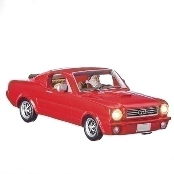Roman 8.25" LED Lighted 1964 Ford Mustang with Santa Christmas Tabletop Decor