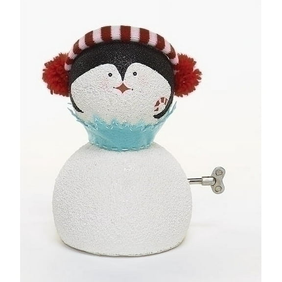 Roman 8.75" White and Blue Animated Musical Penguin Face Christmas Figurine