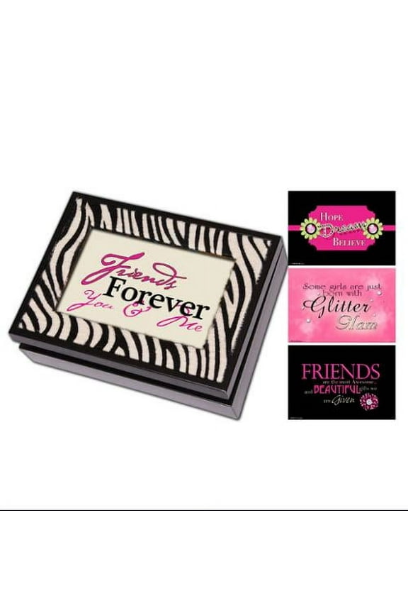 8" Black and Faux Zebra I'm So Excited Digital Music and Jewelry Box