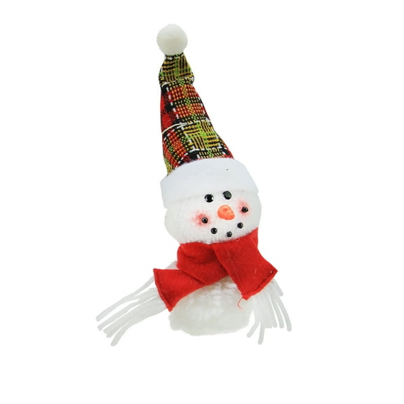 Roman 8" Plush Jolly Snowman with Plaid Santa Hat Christmas Ornament - White/Red