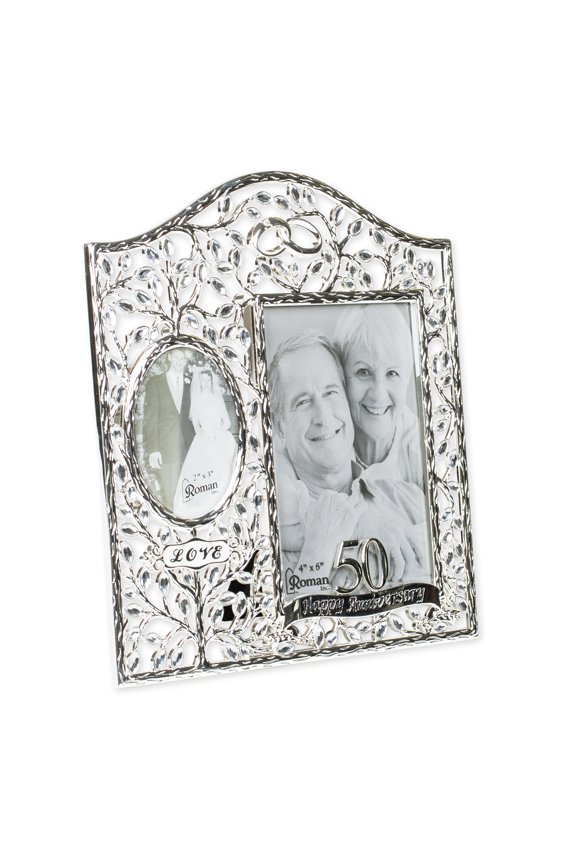 - 9.25"H 50TH ANNIVERSARY FRAME CLEAR LEAVES HOLDS 4X6; 2X3