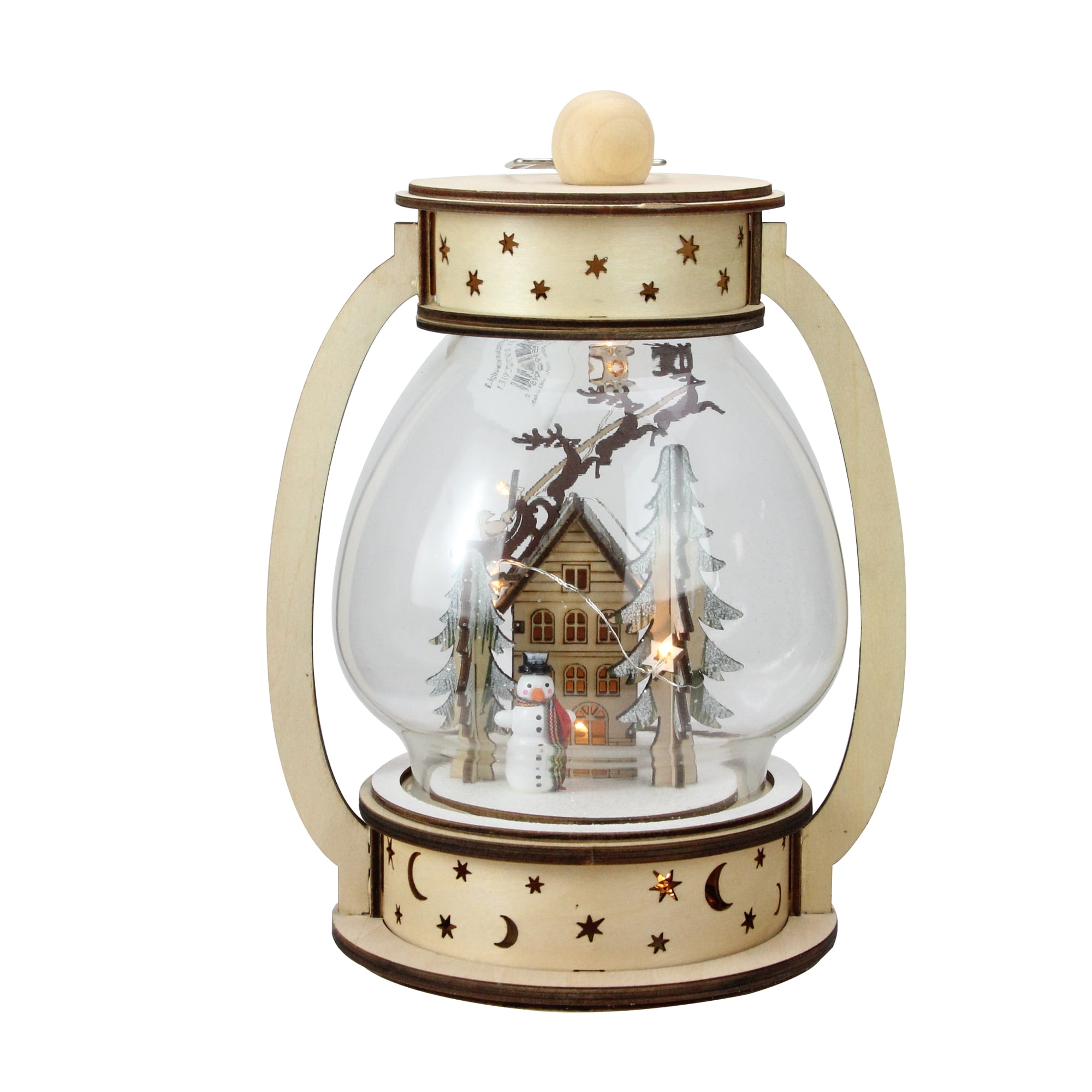 Roman 9.75" Clear and Beige LED Woodland Christmas Dome Lantern