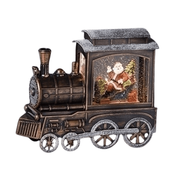 roman Lighted Swirl Train Engine with Santa Water Lantern