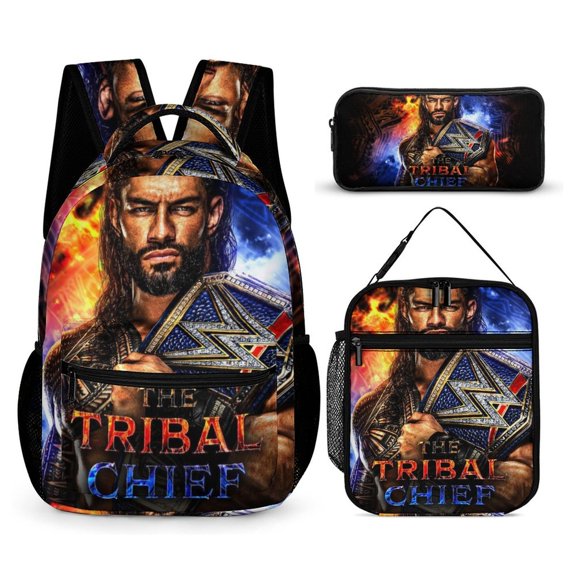 Roman And Reigns 3Pcs Backpacks Sets Book Bag with Lunch Bag And Pencil Case for Work Office Travel