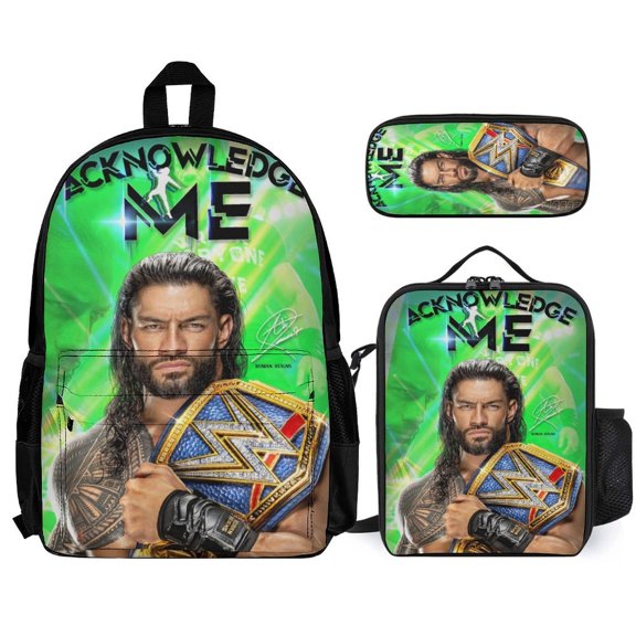 Roman And Reigns 3Pcs Backpacks Sets Book Bag with Lunch Bag And Pencil Case for Work Office Travel