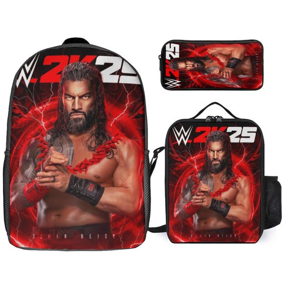 Roman And Reigns 3Pcs Backpacks Sets Book Bag with Lunch Bag And Pencil Case for Work Office Travel