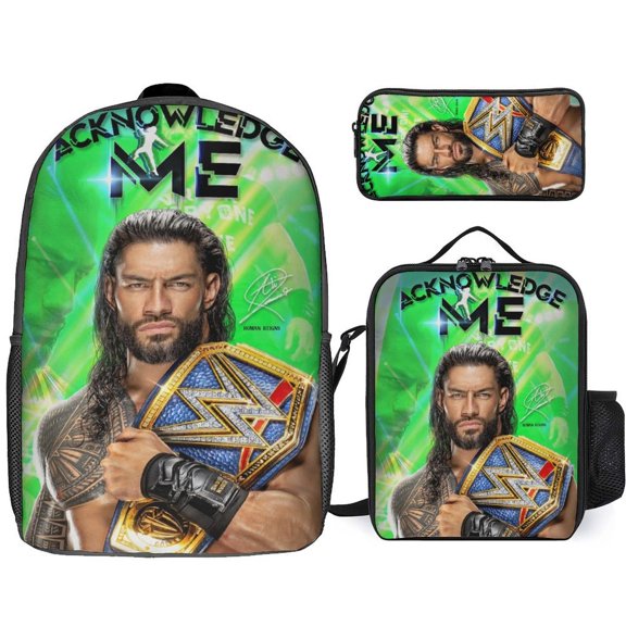 Roman And Reigns 3Pcs Backpacks Sets Book Bag with Lunch Bag And Pencil Case for Work Office Travel