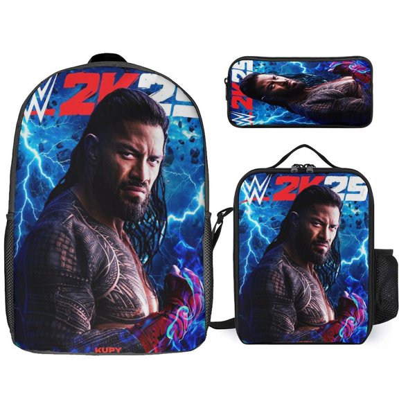 Roman And Reigns 3Pcs Backpacks Sets Book Bag with Lunch Bag And Pencil Case for Work Office Travel