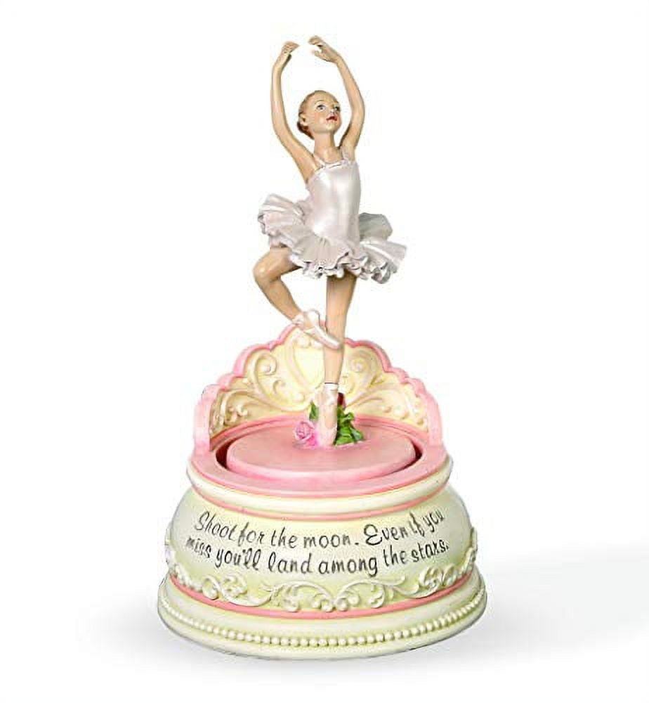 7.25-Inch Pink and White Resin Ballerina Musical Figurine