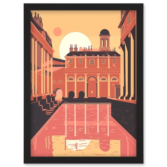 Roman Baths Georgian Architecture Illustration Artwork Framed Wall Art Print A4