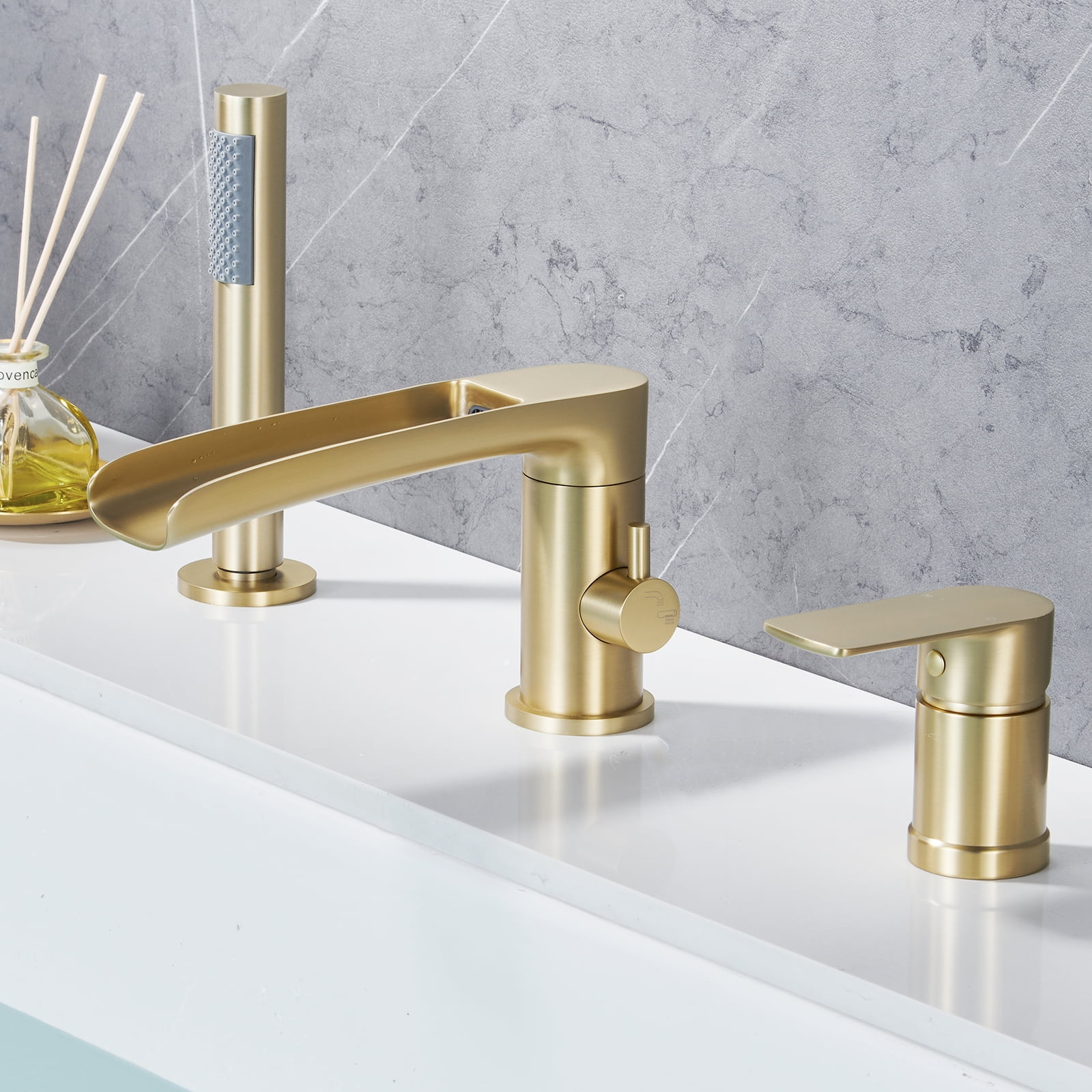 Roman Bathtub Faucet with Handheld Shower Sprayer Deck Mount 3-Hole Tub ...