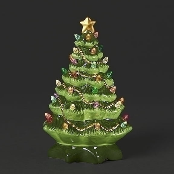 Roman Battery Operated Christmas Tree with Lighted String Decal Figurine 8 Inch