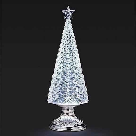 Roman Battery Operated Lighted Swirl Christmas Tree Facet 13.5 Inch Silver Base