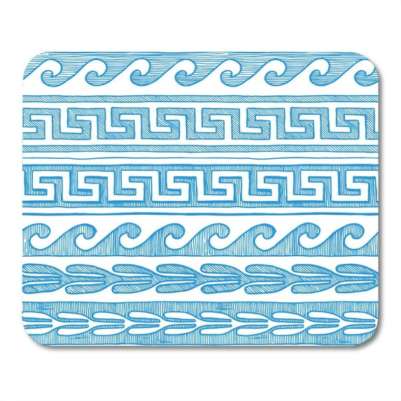 Roman Border Meander Wave and Other Ancient Greece in Blue Ink Style on White Greek Abstract Mousepad Mouse Pad Mouse Mat 9x10 inch