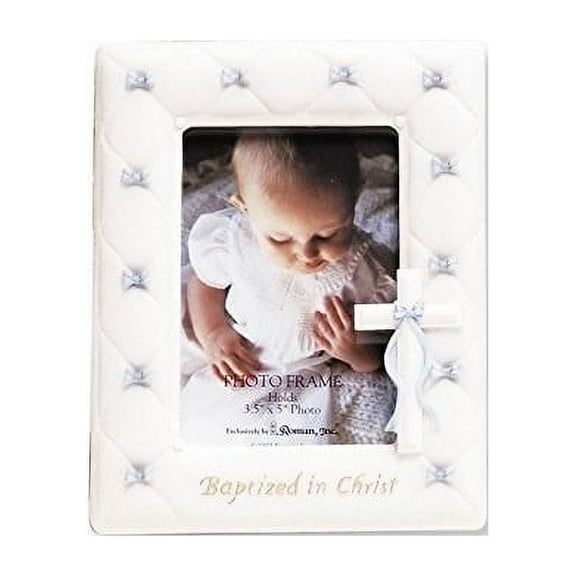 Roman Boy Baptism Frame - One Picture Frane 6.75 Inch, Resin - Cross Baptized In Christ 42988