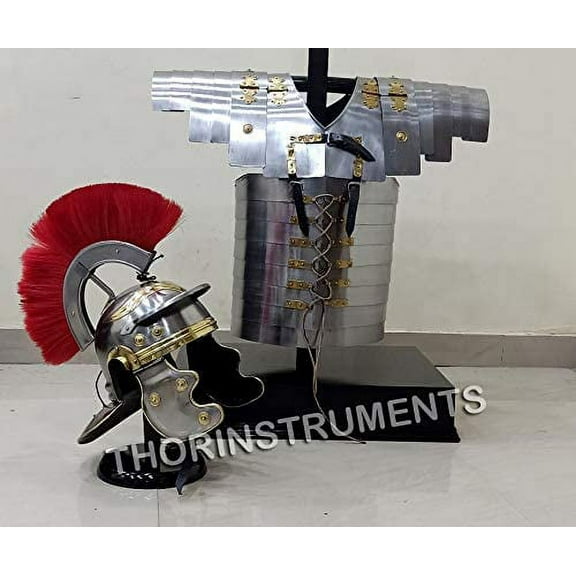 Roman Centurion Helmet W/Red Plume Medieval Armour Lorica Segmentata Jacket Set