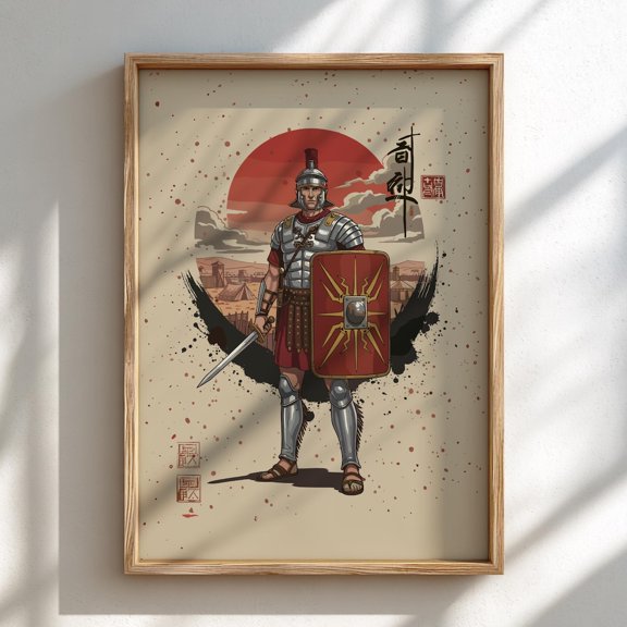 Roman Centurion Japanese Ink Sumi E Rising Sun Japanese Wall Decor Unframed Paper Print