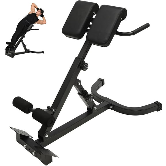 Roman Chair Back Extension Bench, Height & Angle Adjustable Hyperextension Bench, Foldable Sit Up Bench, Ab Back Glute Core Muscles Exercise Equipment for Home Gym Fitness, 330lbs Capacity