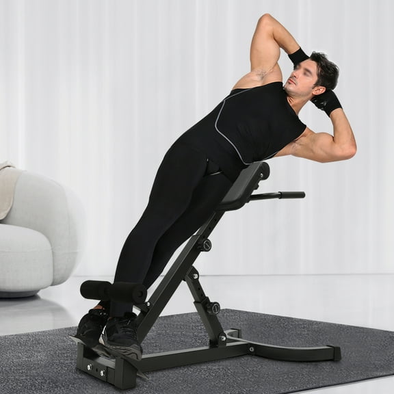 Roman Chair Fitness Bench with Adjustable Abdominal Pad, 5 Incline Angles, 330lbs Max Load, Foldable Design for Core, Abs, and Full-Body Strength Training at Home