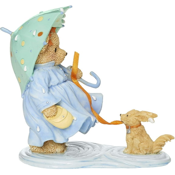 Roman Cherished Teddies, Jeanne Spring Showers Figure, 4" H, Resin and Wollastonite, Durable, Collectible Decoration, Decorative, Home Decor
