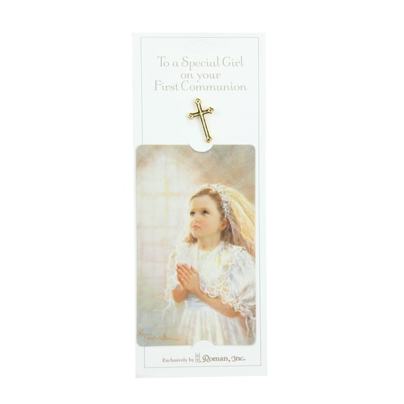 Roman Girl First Holy Communion Cross Pins with Prayer Cards - Set of 24