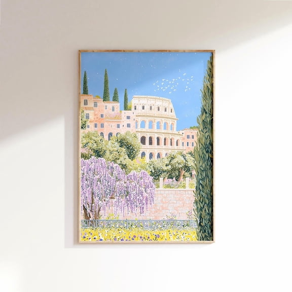 Roman Colosseum Print, Spring Italy Architecture Wall Art, Unframed Paper Poster 8x10in