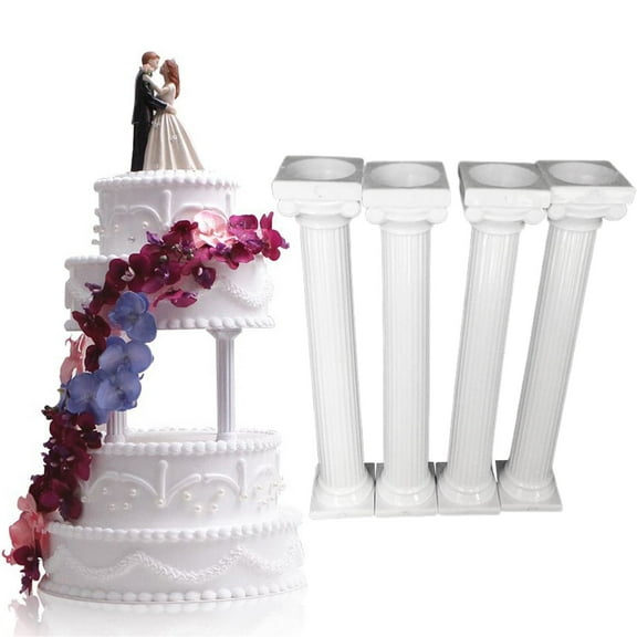 Roman Column Cake Pillars,4PCS Plastic Tier Separator Supports for Multilayer Wedding Cakes,For Cake Decoration Display,4PC,White