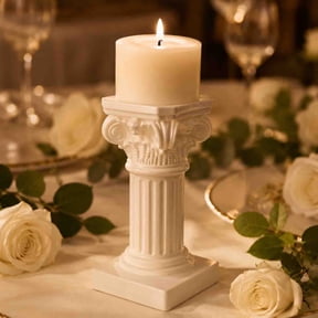Roman Column Candle Holder White Resin Pillar Candlestick Decorative Pedestal Candle Stand Photography Prop for Living Room Wedding Table Centerpiece Classical Home Decor Accent