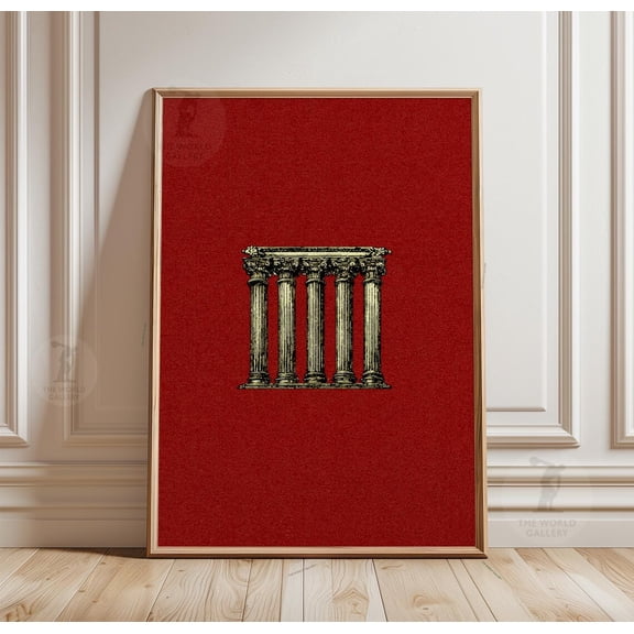 Roman Column Classical Architecture Minimalist Red Vintage Wall Art, Unframed Poster