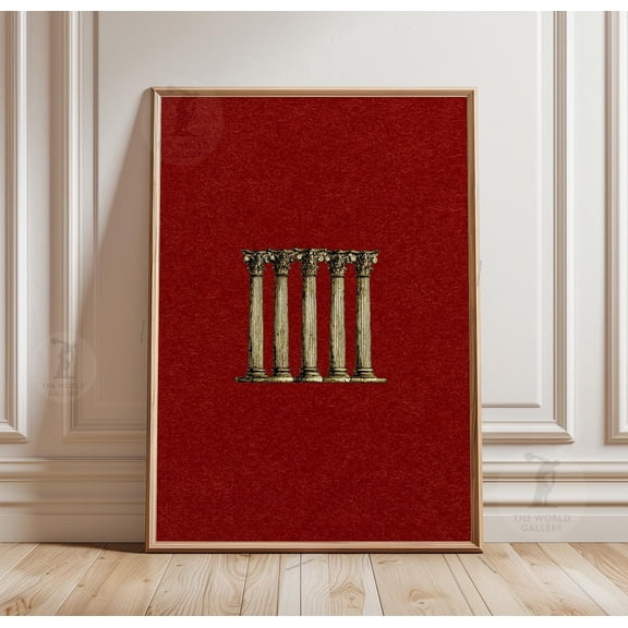 Roman Column Minimalist Classical Architecture Red Antique Decor, Unframed Poster