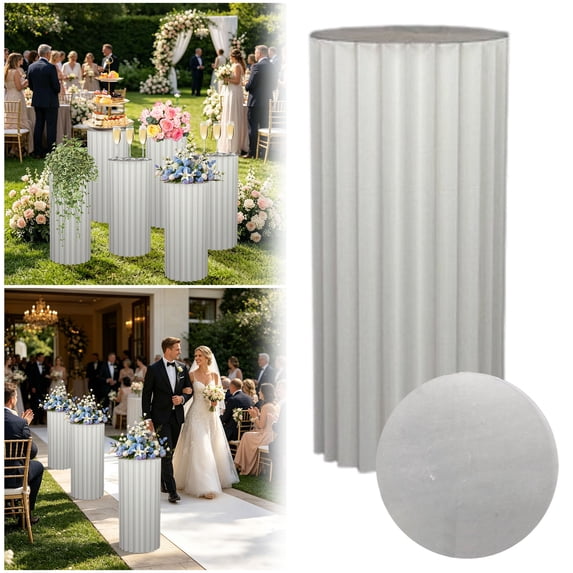 Roman Column Pedestal Foldable Cardboard Cylinder Stands,Paper Display Stands,Strong Load Bearing Capacity,For Catering Jewelry Wedding,Party Banquet Decor White