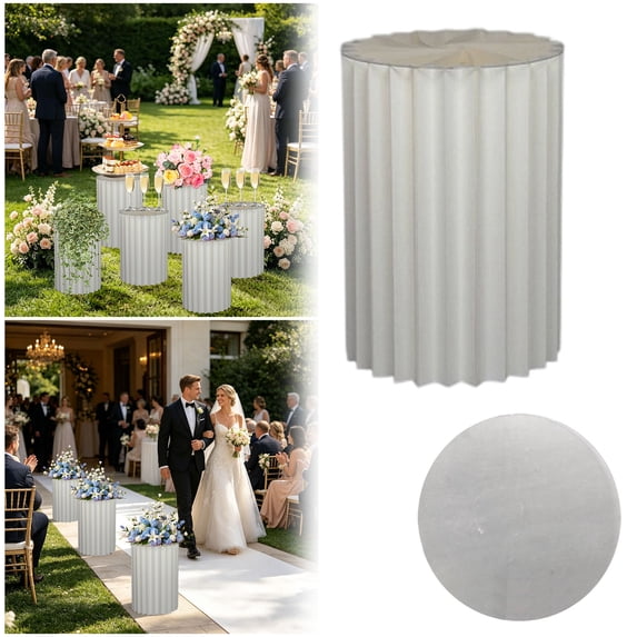 Roman Column Pedestal Foldable Cardboard Cylinder Stands,Paper Display Stands,Strong Load Bearing Capacity,For Catering Jewelry Wedding,Party Banquet Decor White