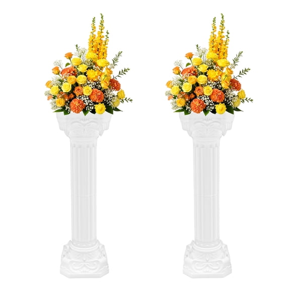 Roman Column Pillars 2-Pack 27x88cm, White Plastic Wedding Pillar Pedestals for Decor, Heavy Duty 110LBS for Flower Balloon Candle Display, European Style