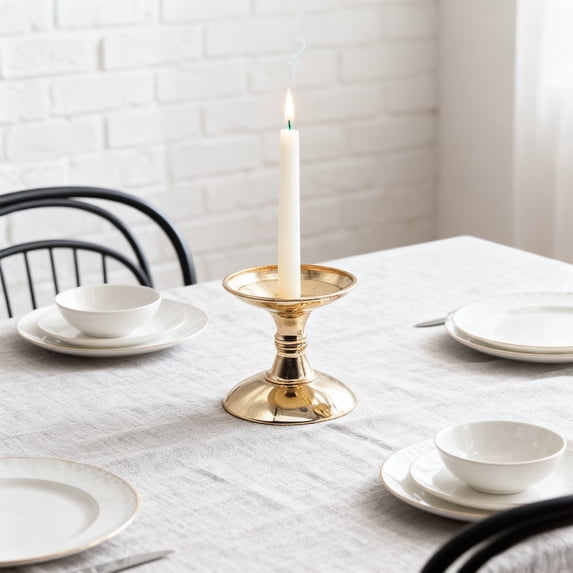 Roman Column Style Iron Candle Holder - Vintage Gold Pedestal Candlestick for Dining Table, Wedding & Holiday Home Decor (4 Inch) Gold