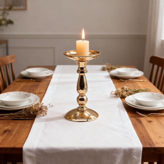 Roman Column Style Iron Candle Holder - Vintage Gold Pedestal Candlestick for Dining Table, Wedding & Holiday Home Decor (4 Inch) Gold