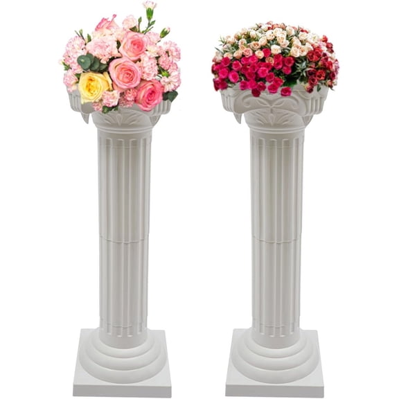 Roman Columns and Pillars, 2 PCS White Pillars for Wedding, Plastic Roman Column Pillars Greek Columns Statue, Detachable, Height Adjustable, For Party Event Home Garden(110lbs Load-Bearing)