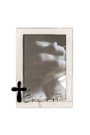 Confirmation Silver Finish Cross 4 x 6 Photo Pearl Trim Picture Frame
