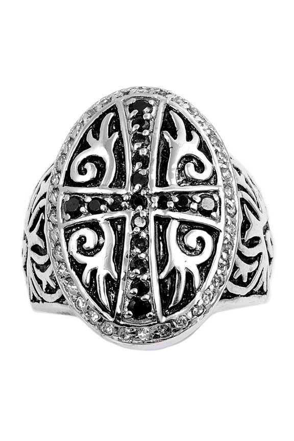 Roman Cross Cubic Zirconia Ring Sterling Silver 925 Size 7