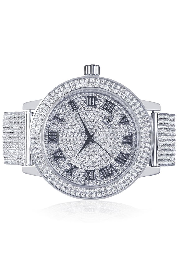 Roman Dial White Gold Finish Custom Bezel Band Joe Rodeo Jojo Jojino Khronos Watch W/Date Function