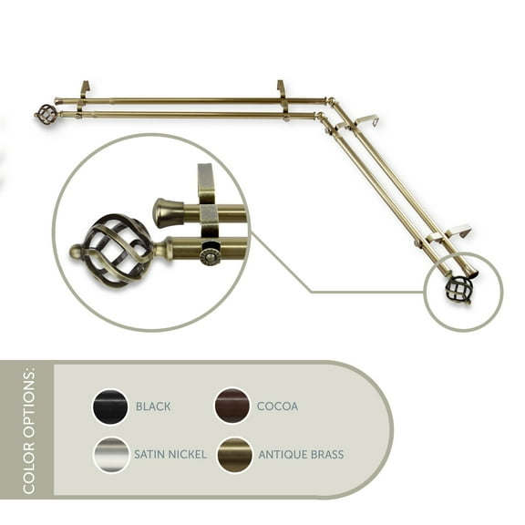 Roman Double Corner Window Curtain Rod 13/16 inch 48-84" - Antique Brass