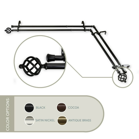 Roman Double Corner Window Curtain Rod 13/16 inch 48-84" - Black