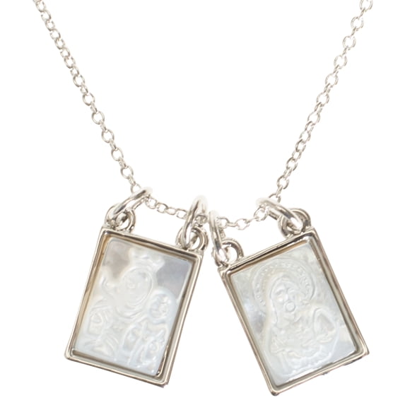 Roman Double Holy Scapular Silver Zinc Necklace 18 Inches Long