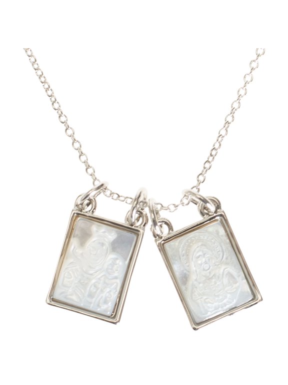 Double Holy Scapular Silver Zinc Necklace 18 Inches Long