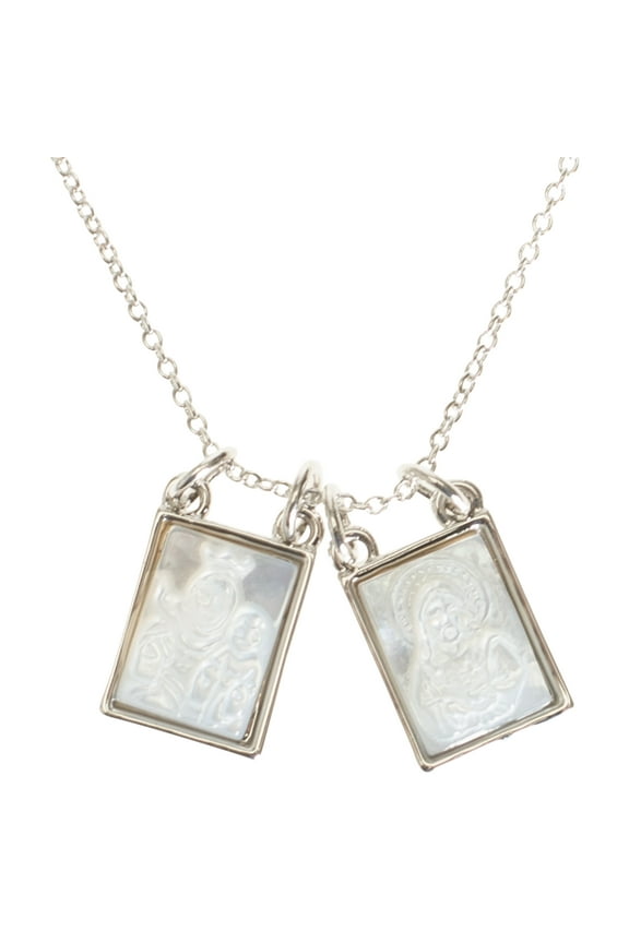 Double Holy Scapular Silver Zinc Necklace 18 Inches Long