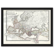 Roman Empire Divided East West Ancient Rome 1850 Vintage Map Artwork Framed Wall Art Print A4