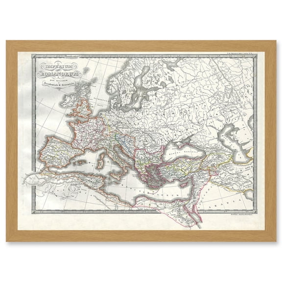 Roman Empire Divided East West Ancient Rome 1850 Vintage Map Artwork Framed Wall Art Print A4