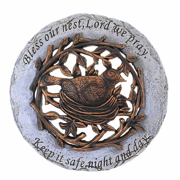 Roman Exclusive Terrace Garden Stone with a Bird in Nest and Verse, 12.2-Inch, 2-Tone Dolomite/Resin
